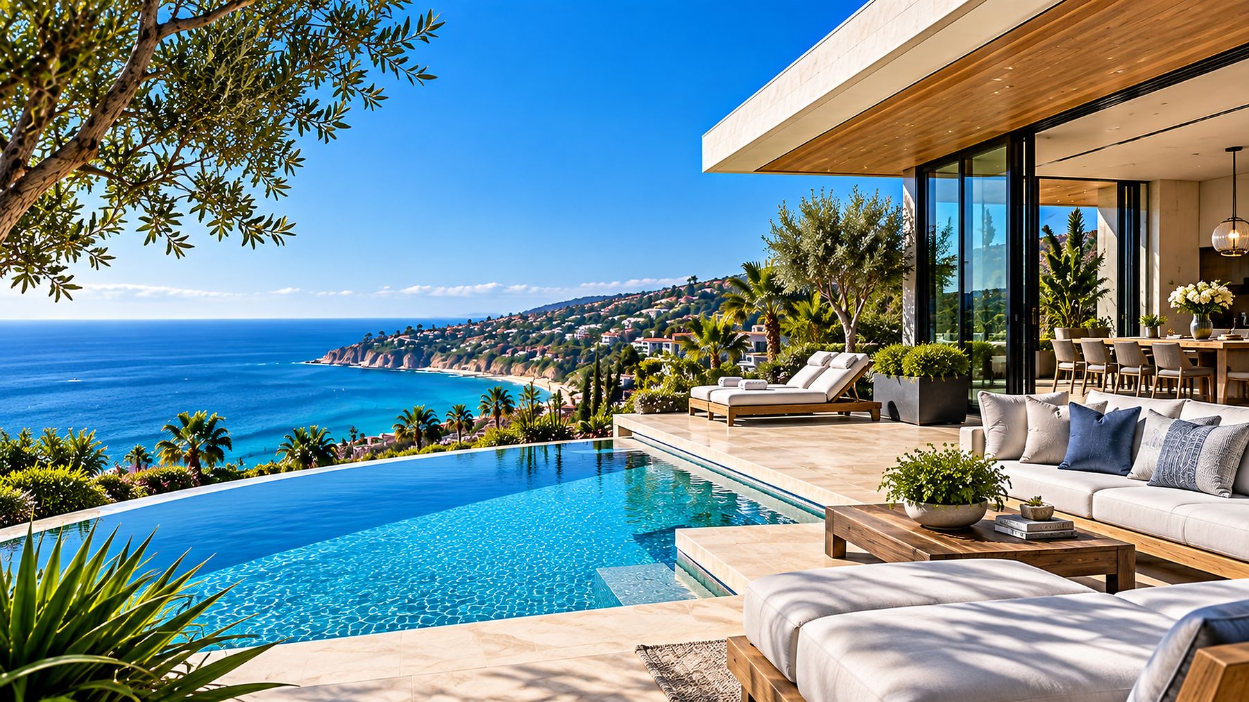 Modern coastal home with an infinity pool